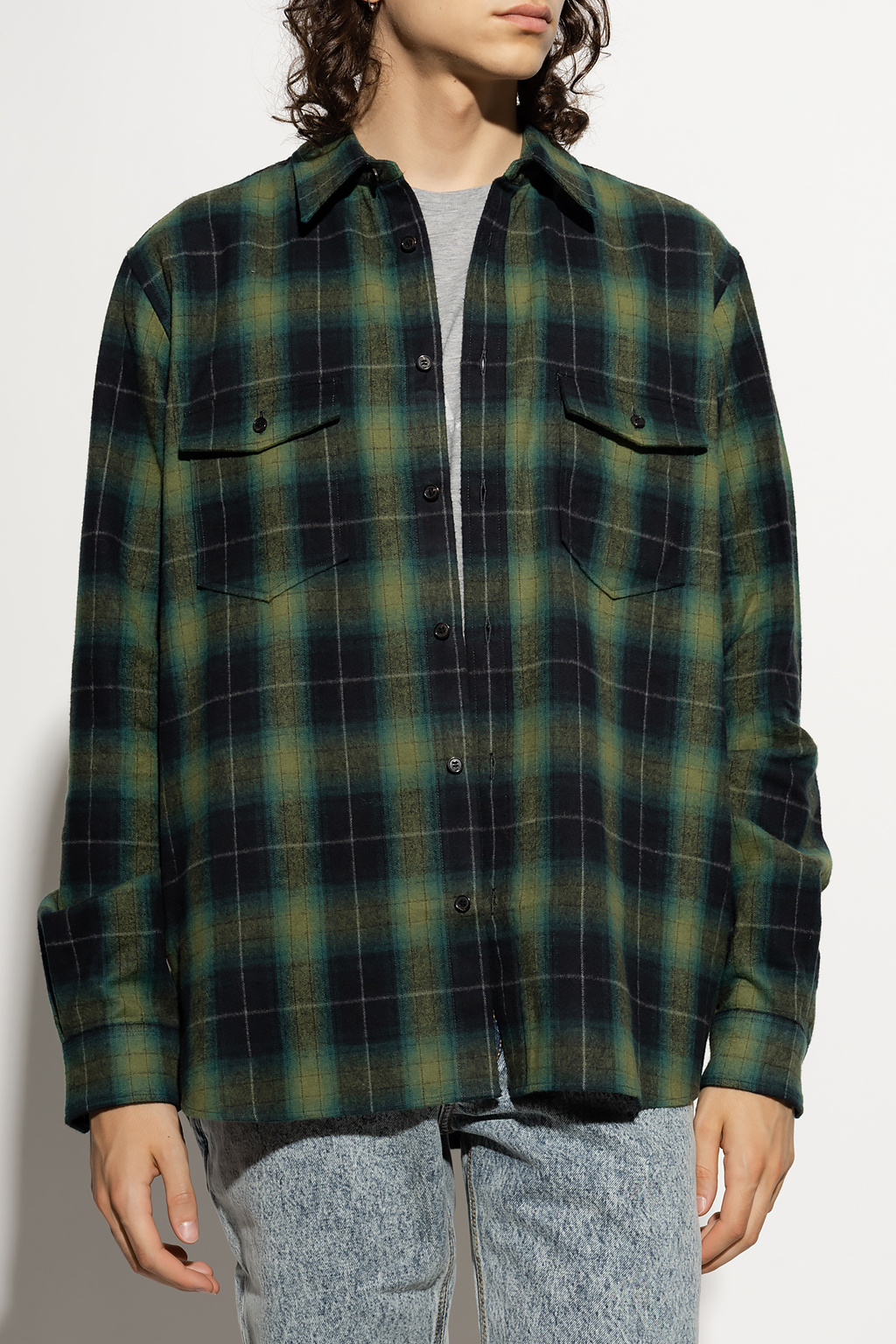 SAINT LAURENT グレー系チェック ネルシャツ Saint Laurent Paris(サンローランパリ) ダメージ加工チェック